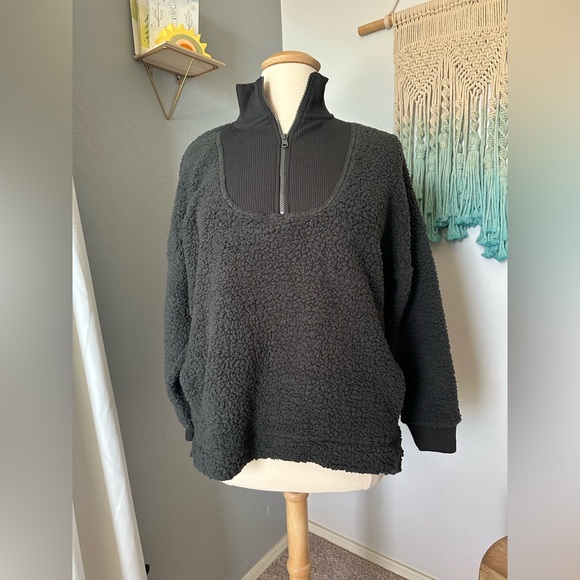 NWT! Aerie Dream Sherpa Quarter Zip Sweatshirt smoked gray size L - Picture 5 of 8